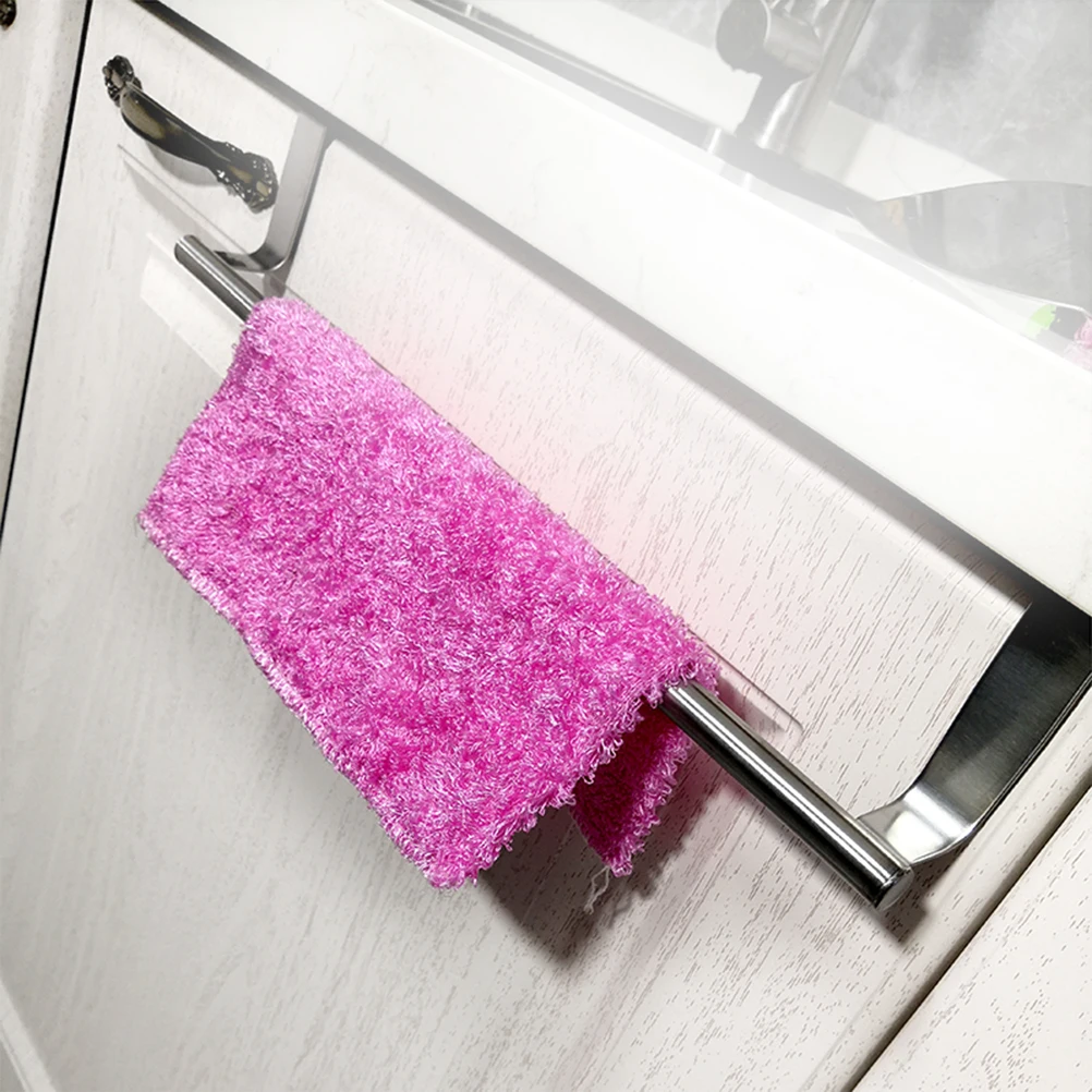 

Stainless Steel Towel Rack Telescopic Punch Free Shelf Silver Color Adjustable Kitchenwares Hanging Storage Solution