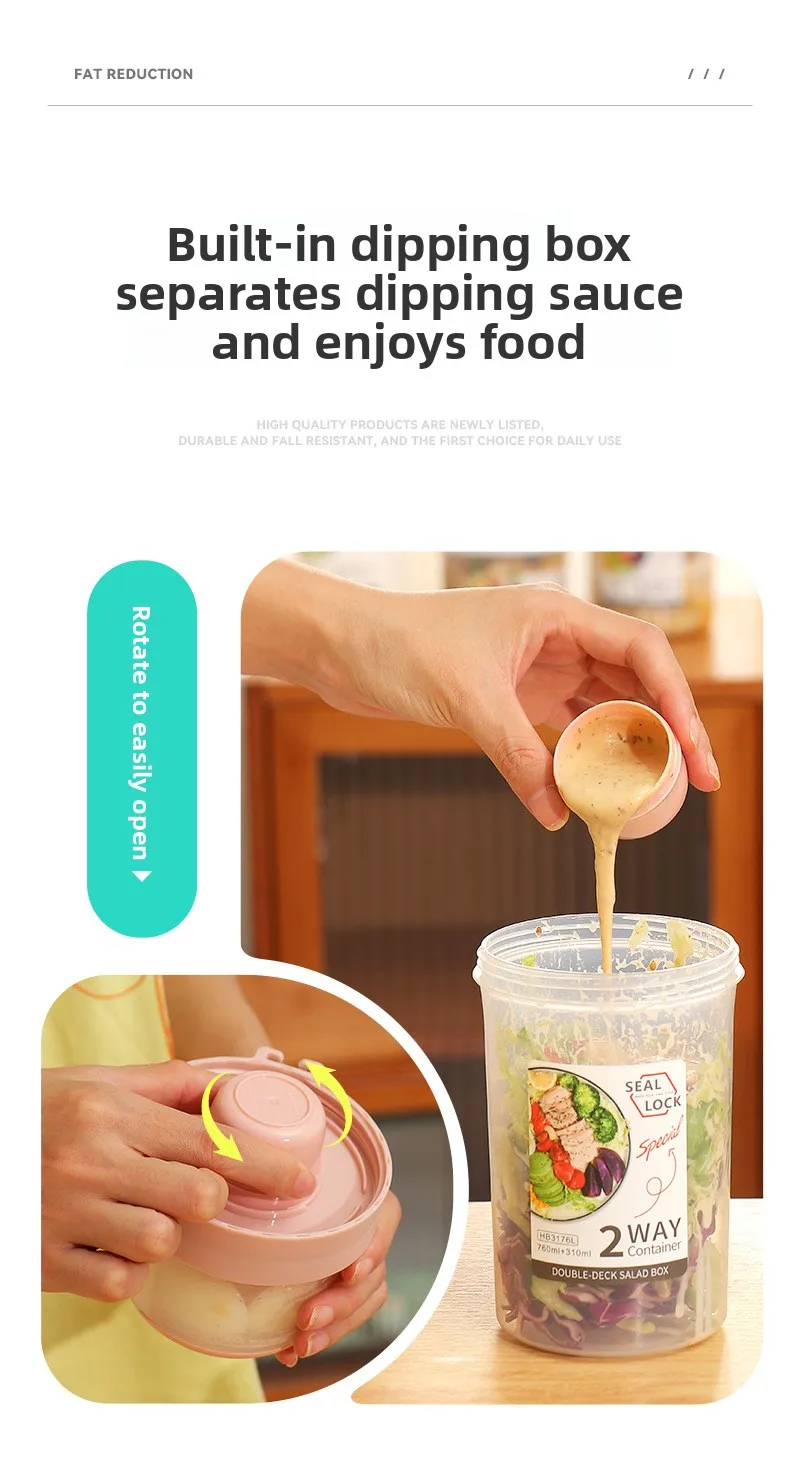 Plastic salad cup with spoon lid breakfast cup can carry light food double layer