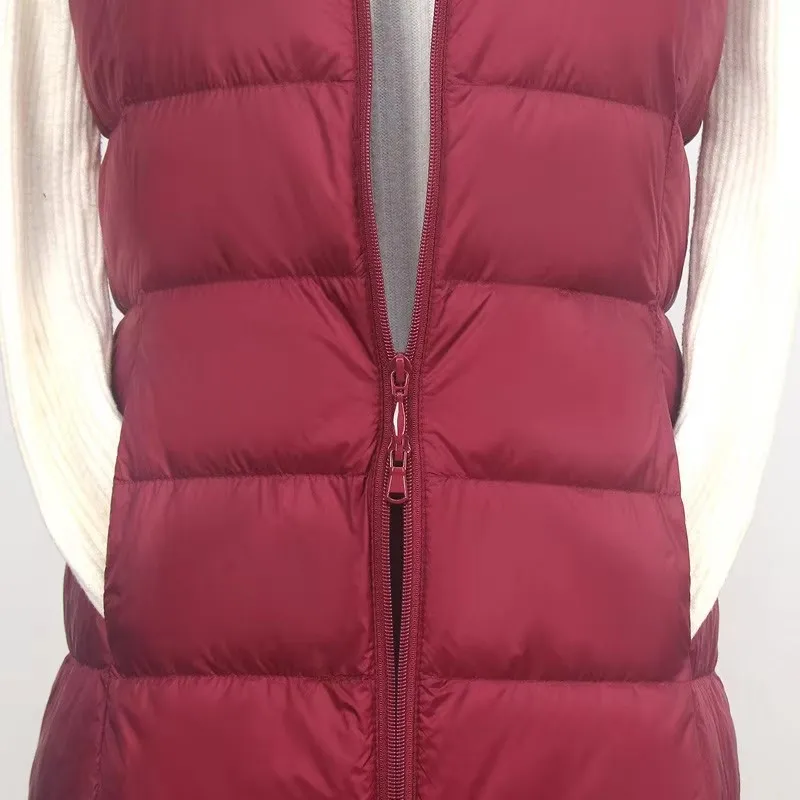 2025 Autumn Winter Women Hooded Down Waistcoat Ultra Light Thin White Duck Down Vest Parkas Female Sleeveless Bigsize Long Tank