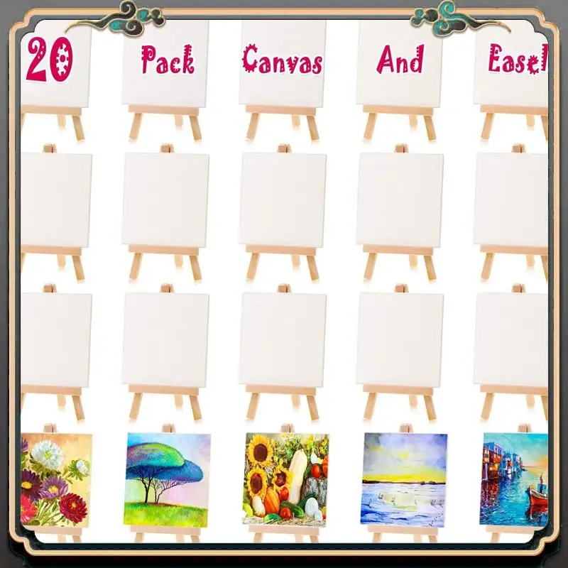 

Reliable-120Pcs Mini Canvas Drawing Board With Easel, Painting Canvas Panel, Suitable For Art Painting Party Supplies