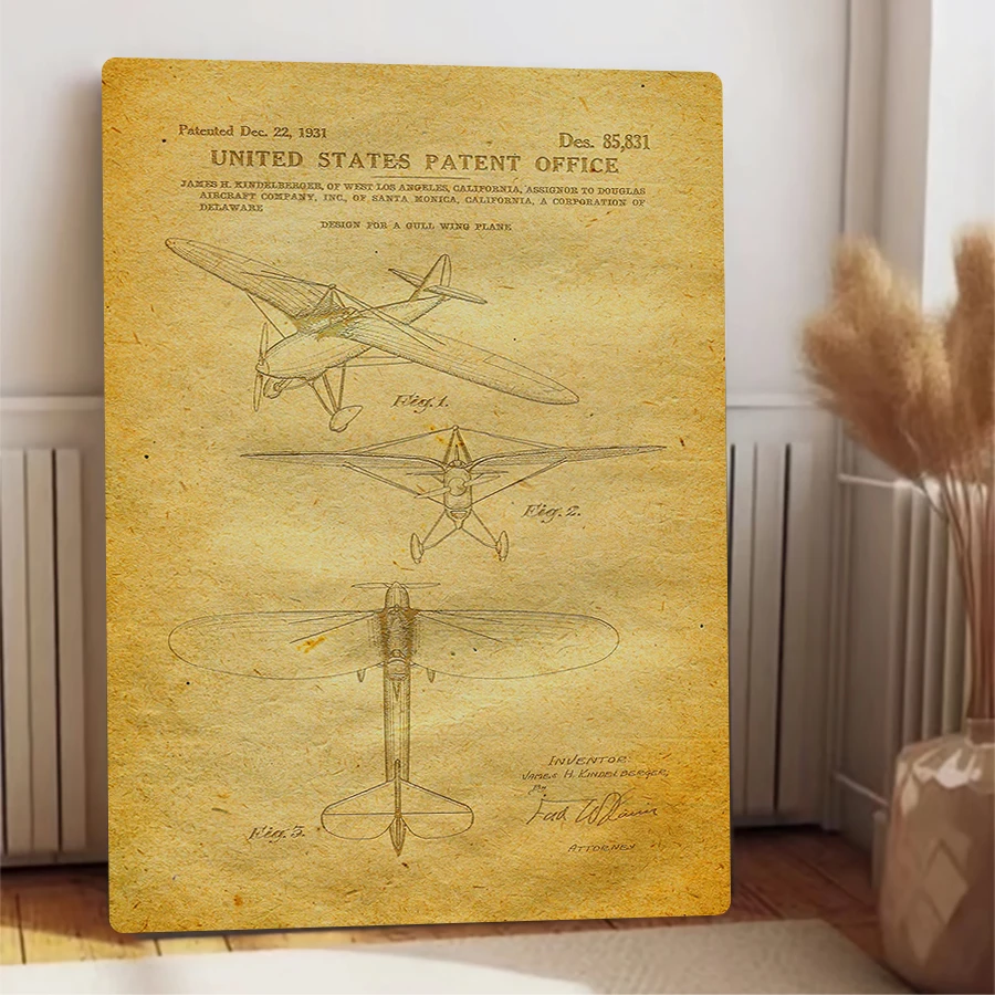 خمر 1931 طائرة براءة اختراع الرسم المعادن جدار الفن ديكور المنزل الصناعي لغرفة المعيشة دراسة بار