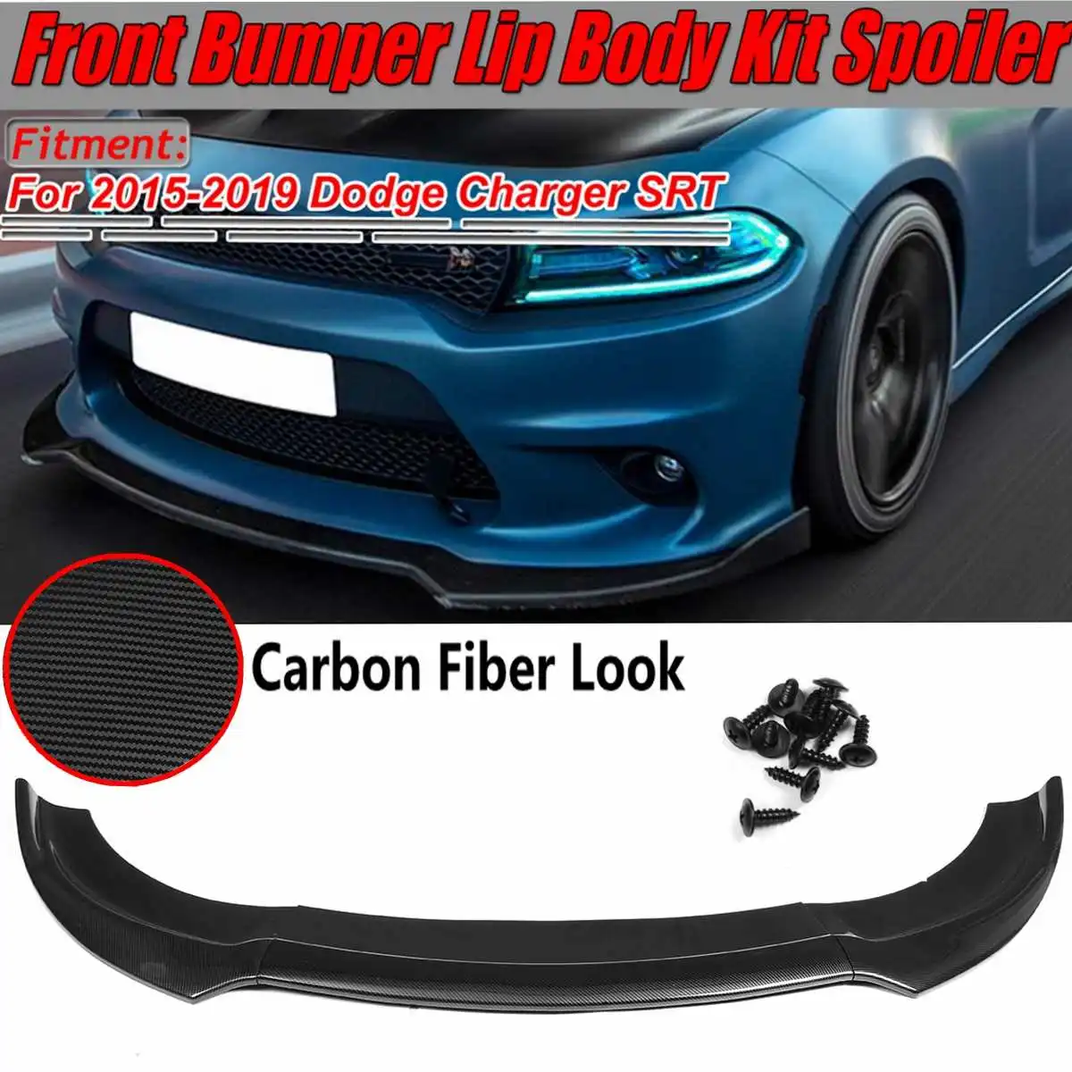 

Carbon Fiber Look Car Front Bumper Splitter Lip Protector Chin Diffuser Protector For Dodge Charger SRT 2015 2016 2017 2018 2019