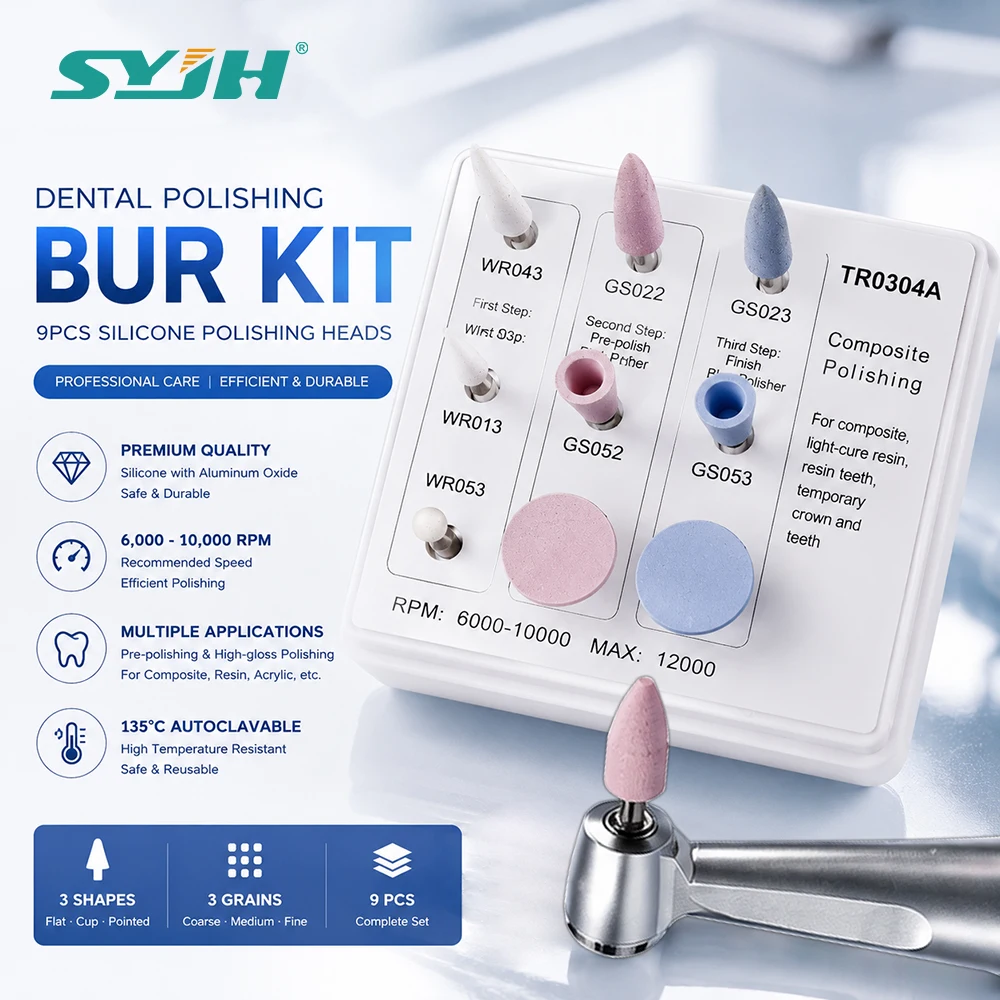 

SYJH Dental Silicone Grinding Heads Polishing Burs Kit 9PCS CA 2.35mm Low Speed Hanpiece For Dentistry Polishing Consumables