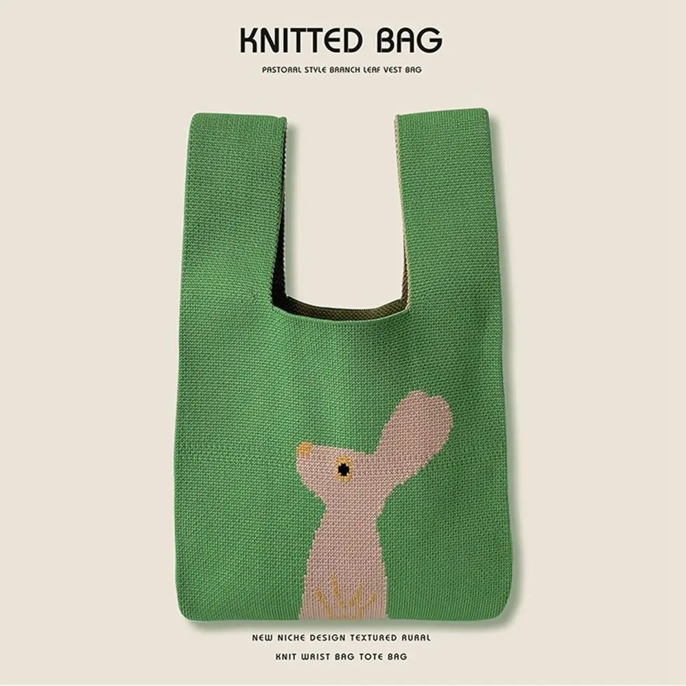 Stripe Knot Wrist Bag Fashion Tote Bag Weave Rabbit Knitted Bag Shopping Bags Handbag Student