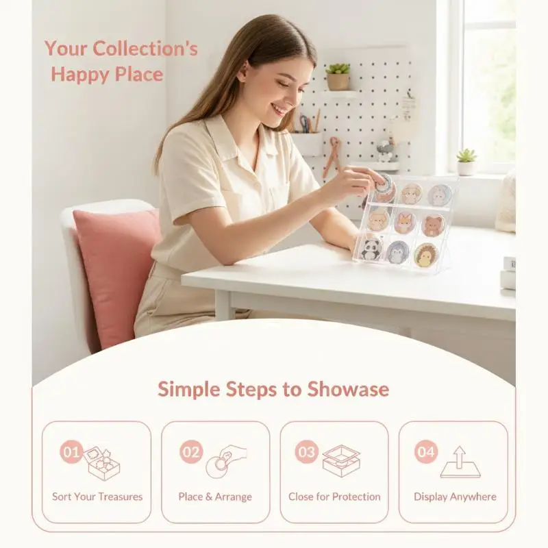 Plastic Badge Display Stand 9-Grid Transparent Desktop Organizer for Anime Pin Collection Home Office Desk Storage - view 4