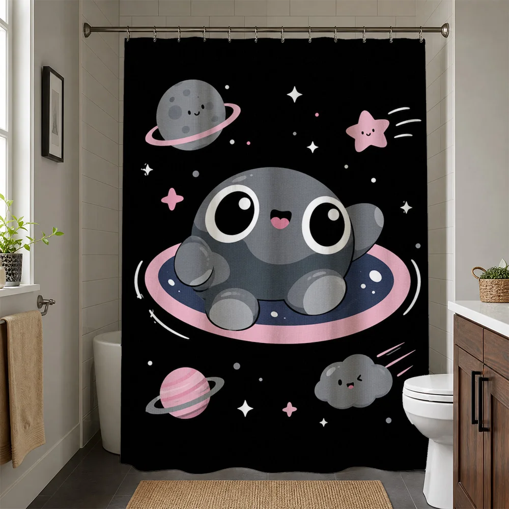 Cute Cartoon Planets and Space Aliens Shower Curtain Bathroom Decor Fun Kids Nursery Shower Curtain