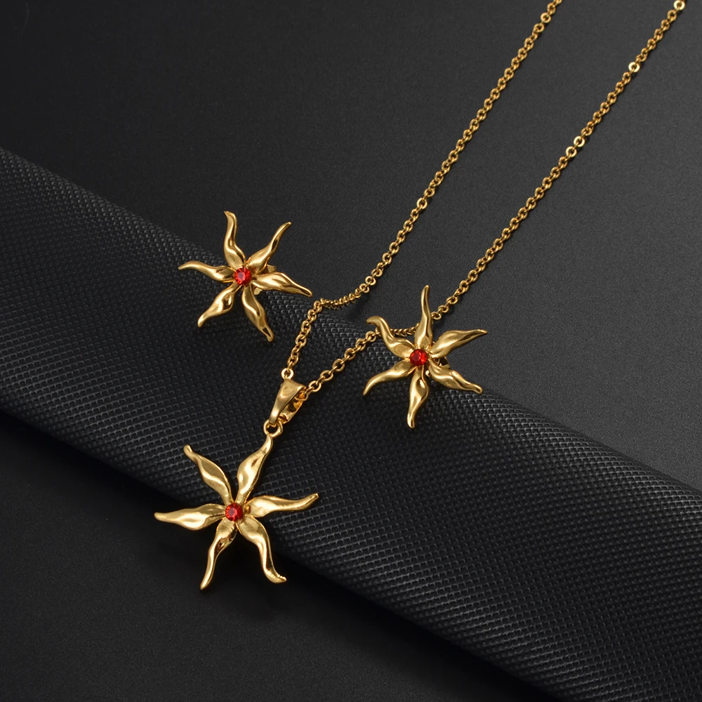 Women's Mayotte Flower Pendant Necklace & Earrings Set