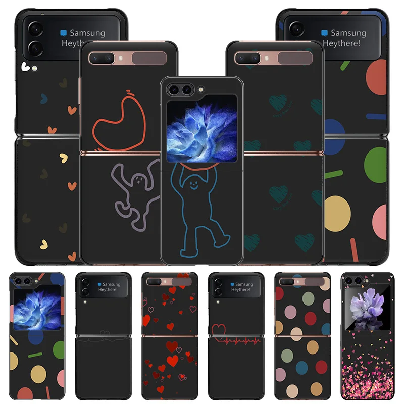 Hard Phone Cases For Samsung Z Flip 6 5 4 3 Galaxy Flip6 5G Flip5 Flip4 Flip3 Colorful Heart Circle Dots PC Black Matte Cover