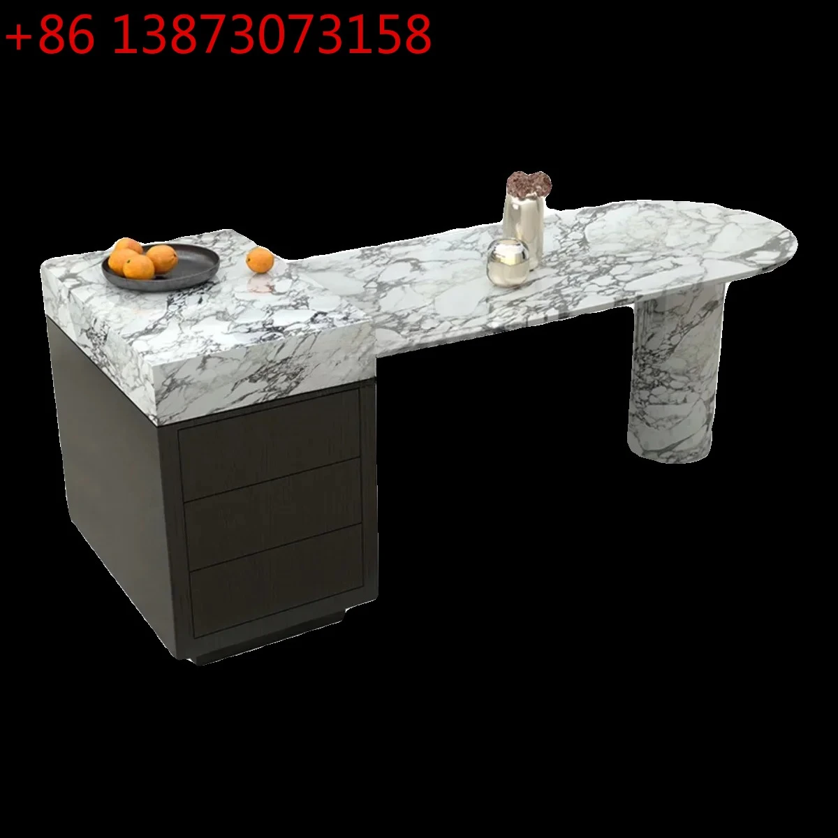 

Marble telescopic island dining table integrated solid wood high-end wall household American dining table