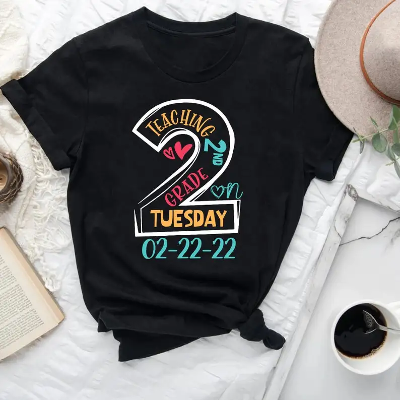 

Twosday 2nd Grade Teacher Team Shirts, Teaching on Tuesday 2-22-22 Funny Teacher Twosday February 22nd 2022 Twos-day Tee cotton