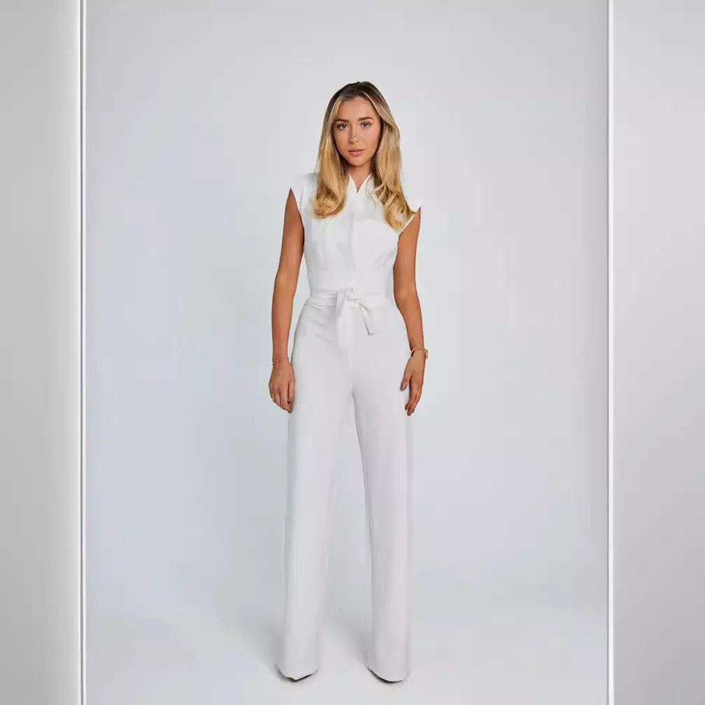 봄과 여름 점프 슈트 솔리드 컬러 패션 섹시한 여성 Rompers 민소매 슬리밍 와이드 레그 팬츠 점프 슈트