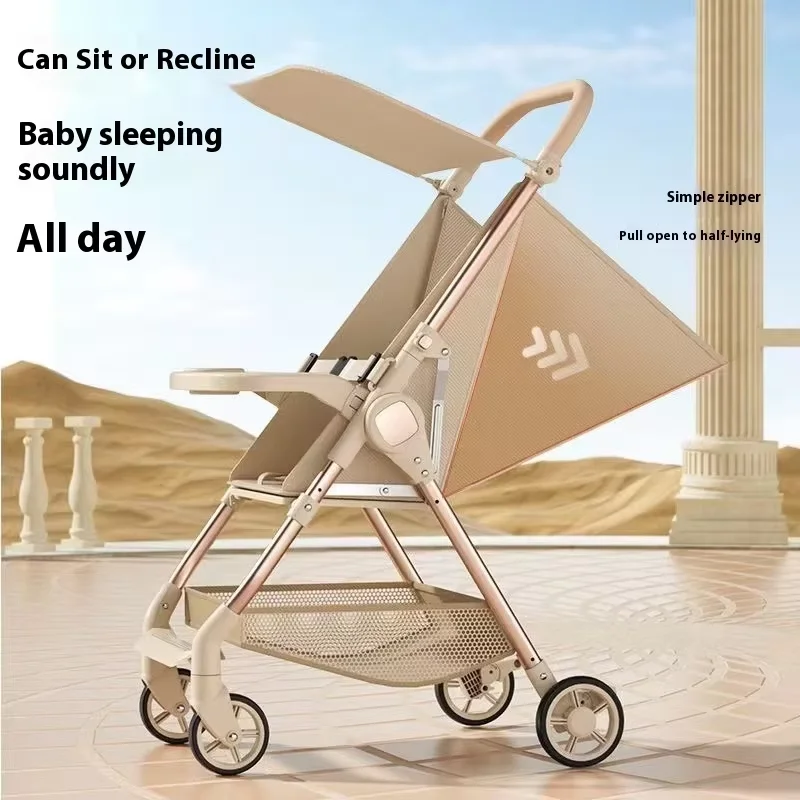Kereta Dorong Bayi Ringan Portabel Lipat Satu-Klik, Kereta Lipat Saku untuk Duduk, Berbaring, dan Berjalan