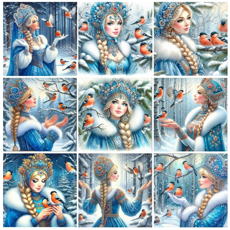 Snow Bird Landscape Diamond Painting European Princess DIY Full Diamond Mosaic Cross Stitch Rhinestone Russian Beauty Embroidery