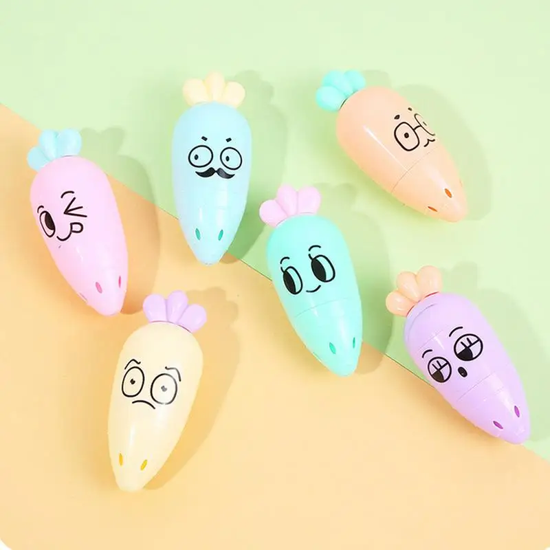 Colored Highlighters 6X Highlighter Markers Chisel Tip Quick-Dry Markers Carrot Shape Fluorescent Pens School Supplies For Kids