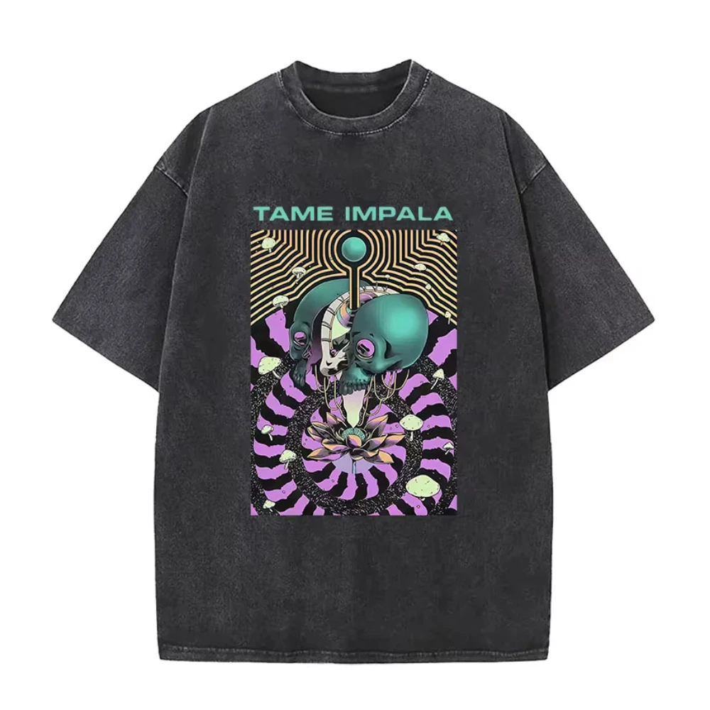 Rock Band Tame Impala Deadbeat Tour 2026 Album T-shirt Mens Vintage Oversized Washed T Shirts Fashion Hip Hop Fans Gift T Shirts