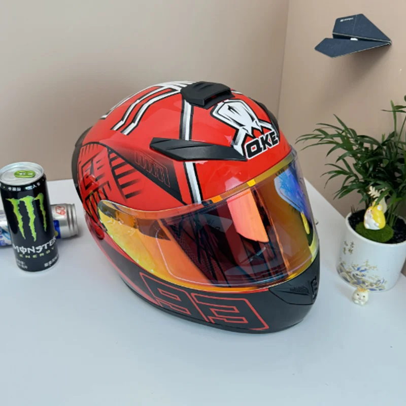 خوذة دراجة نارية كاملة الوجه برسومات عالية الوضوح باللون الأحمر مع حماية معطف شفاف ومقاومة للخدش للفصول الأربعة #1