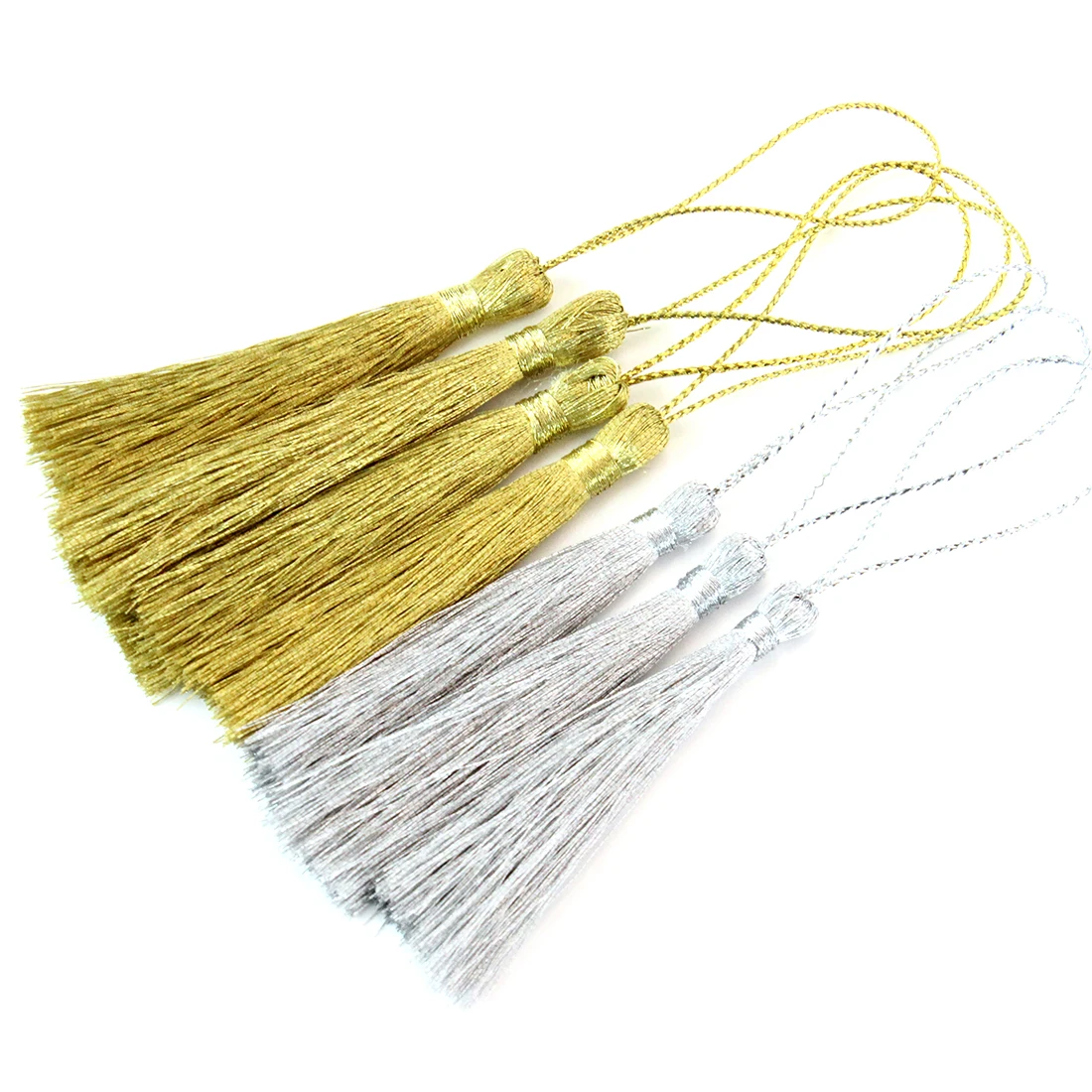 30pcs/lot Gold/Silver Tassels 4/6/8cm Suitable for Curtain Safety Knots Gemstone Pendant Key Chain For DIY Jewelry Accessories