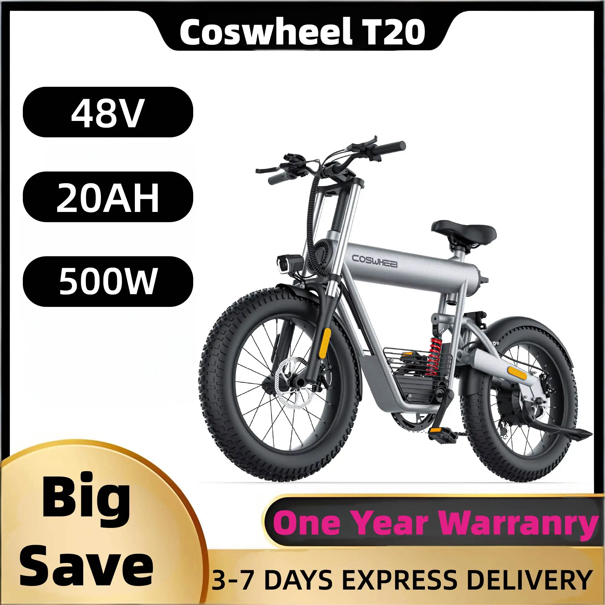 

Coswheel T20 adult E-bike 500W 48V20Ah battery commute Electric Bike,20-inch Fat Tire E-Mountain bike