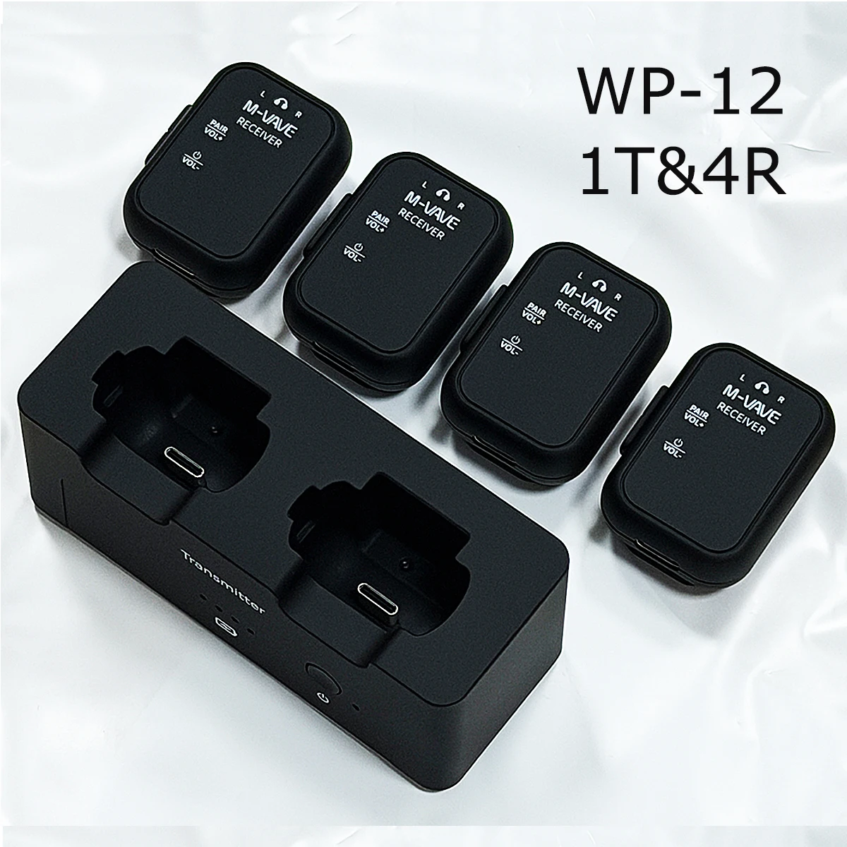 

M-VAVE WP-12 1 Transmitter & 4 Receivers Wireless In-Ear Monitor System – 2.4GHz, 24bit/48kHz, 30m Range, 3ms Latency, for Stag