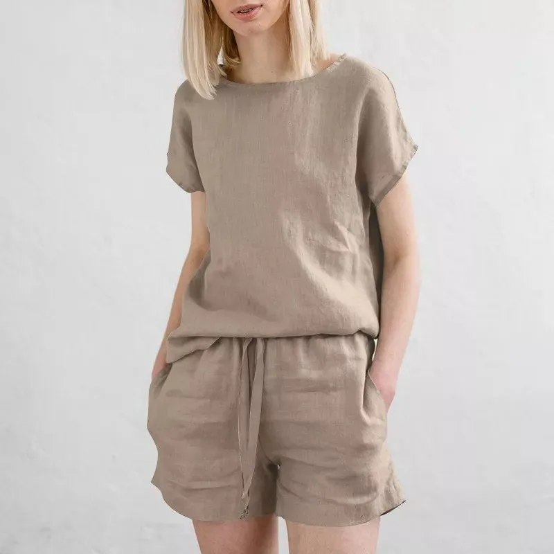 Spring Cotton And Linen Brown Retro Fashion Casual Solid Color Pants Cover