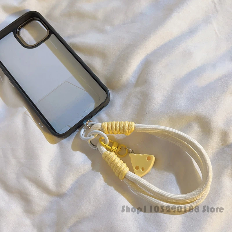 

Милый 3D-брелок в виде сыра, цветной ремешок для телефона, короткий ремешок на запястье, подвеска-брелок, цепочка для камеры CCD, универсальный ремешок для чехла телефона