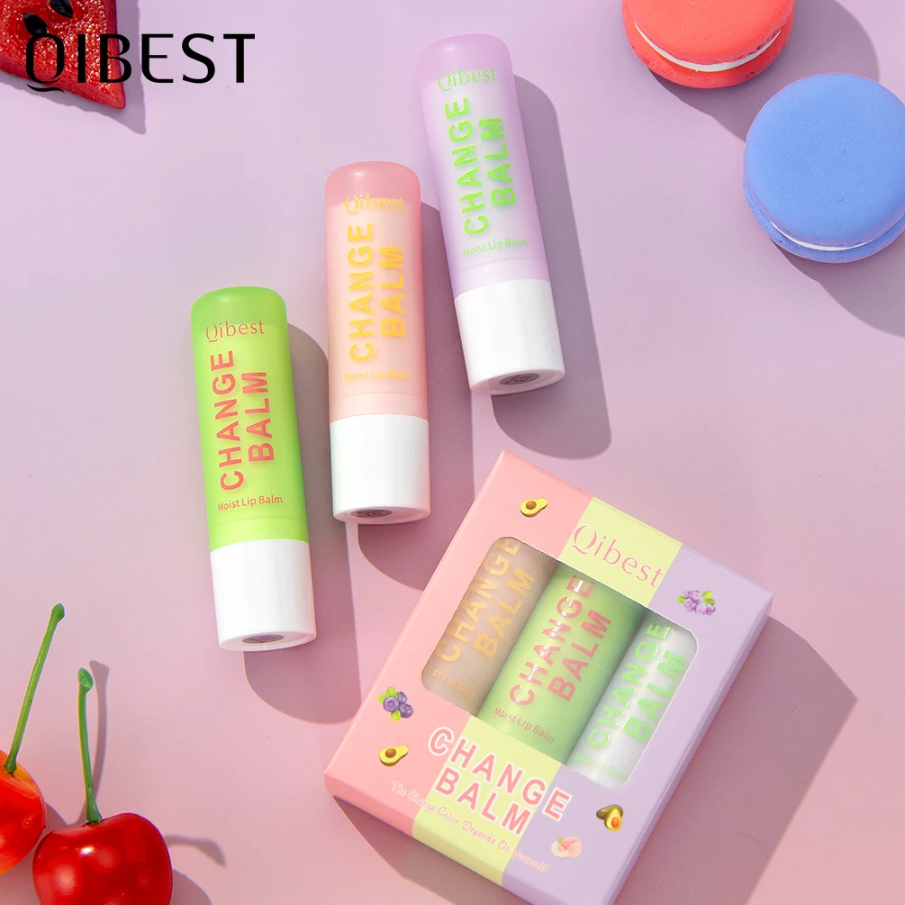 

QIBEST 3Pcs Color Changing Lip Balm Makeup Sets Tinted Lipstick Moisturizing Long Lasting Lip Stain Nourishing Repair Lip Care
