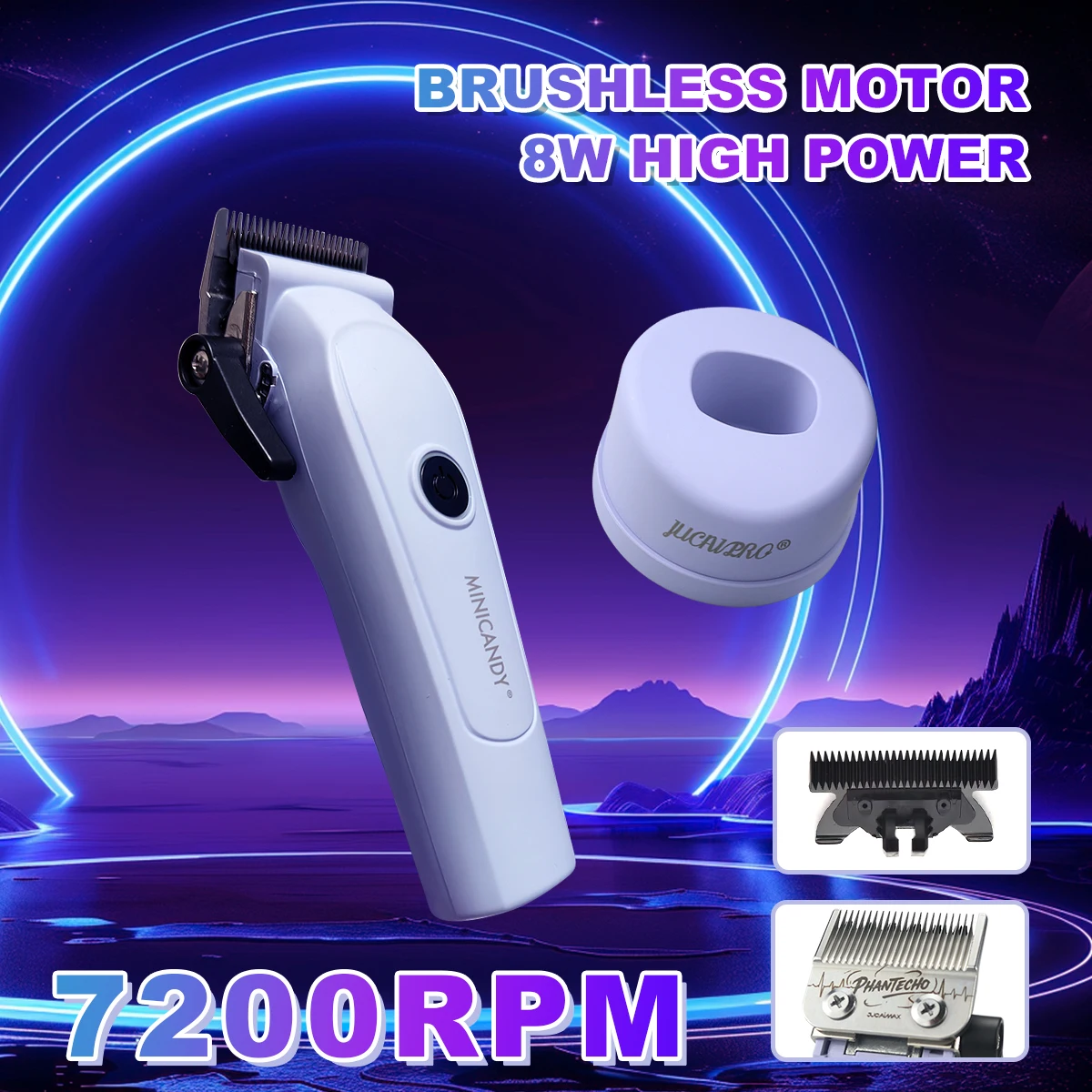 JUCAI MINICANDY JC06 Professional Hair Clipper with DLC Blade 7200RPM Brushless Motor Base Charger 3200mAh Hair Cutting Machine