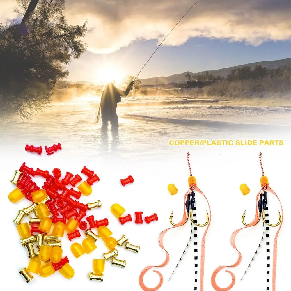 30PCS Copper/Plastic Slide Parts Saltwater Fishing Equipment Snapper Skirts and Rubber Tie Mule Maintenance Supplies 6 Types