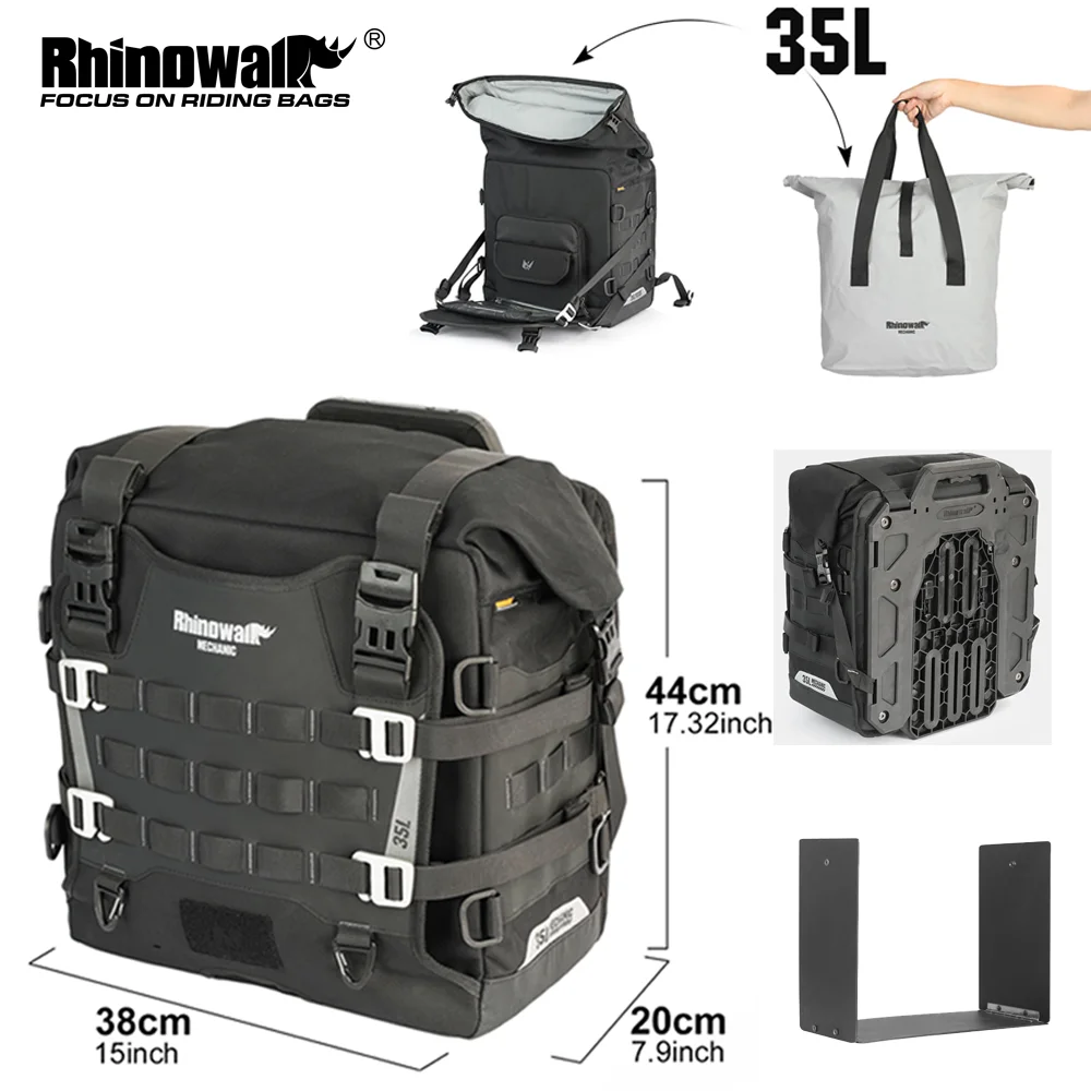 

Rhinowalk Motorcycle Side Bag Waterproof 35L Quick Release Saddlebag With Support Plate Molle System Anti-Theft For Long Trip