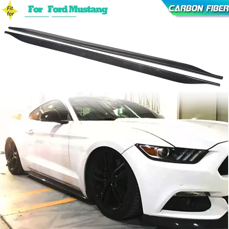 Carbon Fiber Car Side Skirts Extensions Lip Apron For Ford Mustang GT V6 V8 Coupe Base 2-Door 2015-2020 Not Shelby Side Skirts