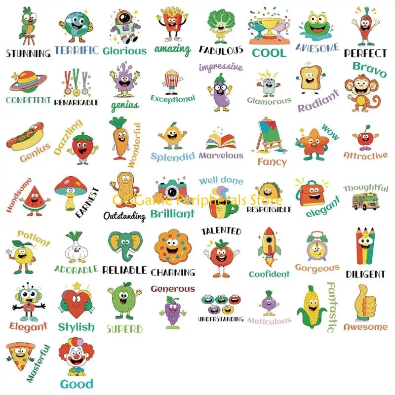 

U55B 50 Cartoon Motivational Stickers PVC Waterproof Art Labels For School Activities