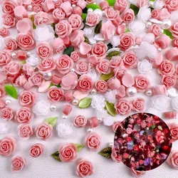 50pcs Random Mixed Resin Nail Charms Leaf Pearl Camellia Rose Flower Nail Art Decorations Accessories Manicure DIY Crafts