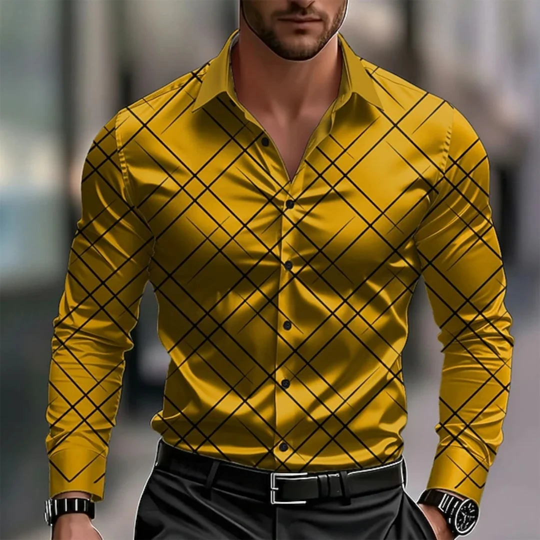 Men's new long-sleeved shirts with checked lapels, suitable for office and casual wear in spring and autumn, work clothes in siz