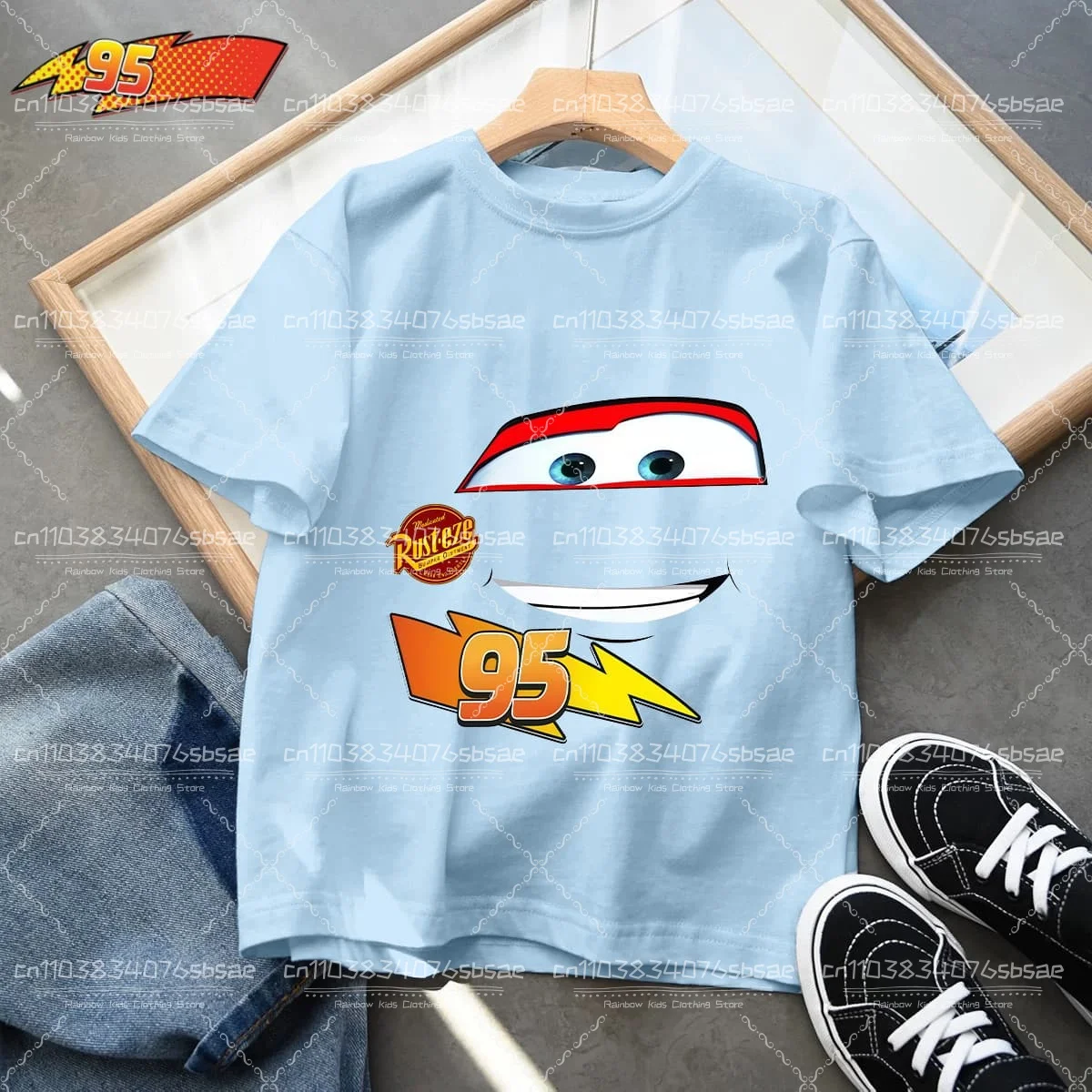 2025 ديزني الصيف الاطفال تي شيرت قصير الأكمام أعلى الكرتون سيارات بيكسار البرق ماكوين مطبوعة الأولاد ملابس الطفل قمم 4-10 سنوات #5