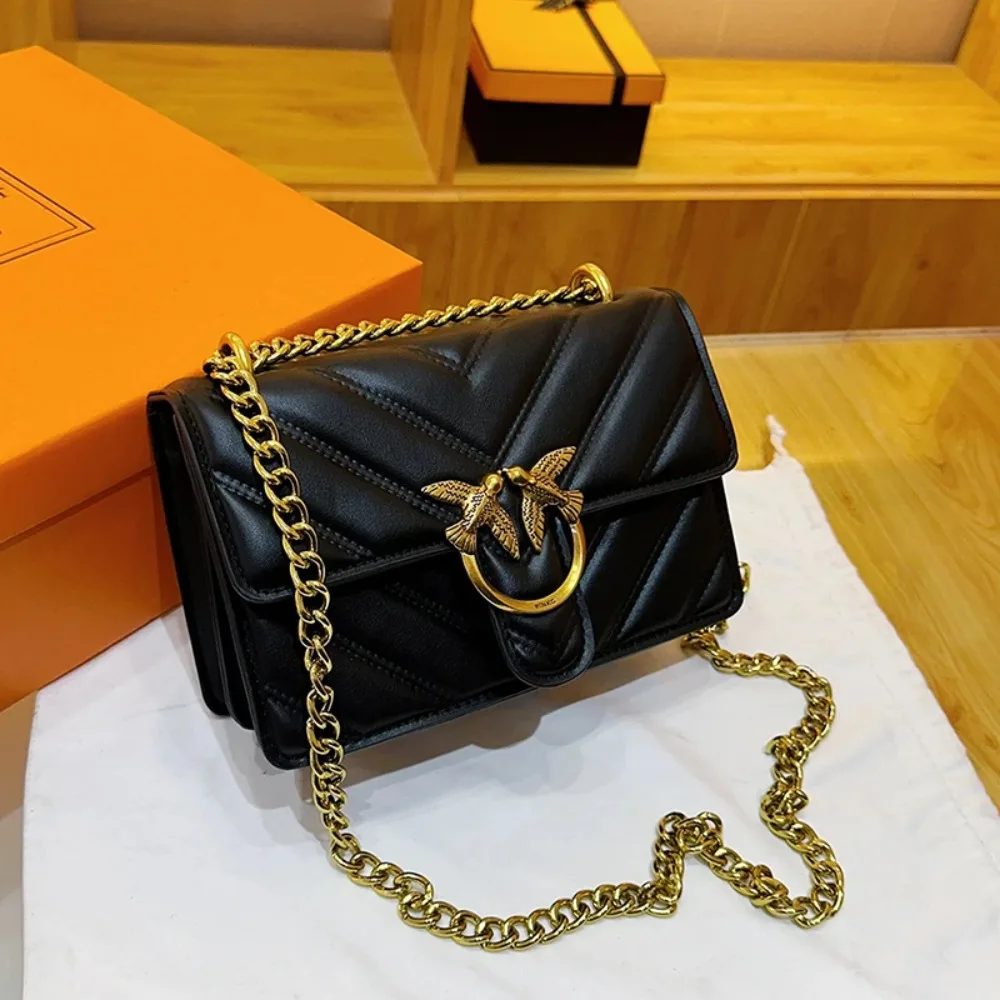 

New diamond grid chain design fashionable and versatile small square bag diagonal shoulder bag embroidered thread crossbody bag
