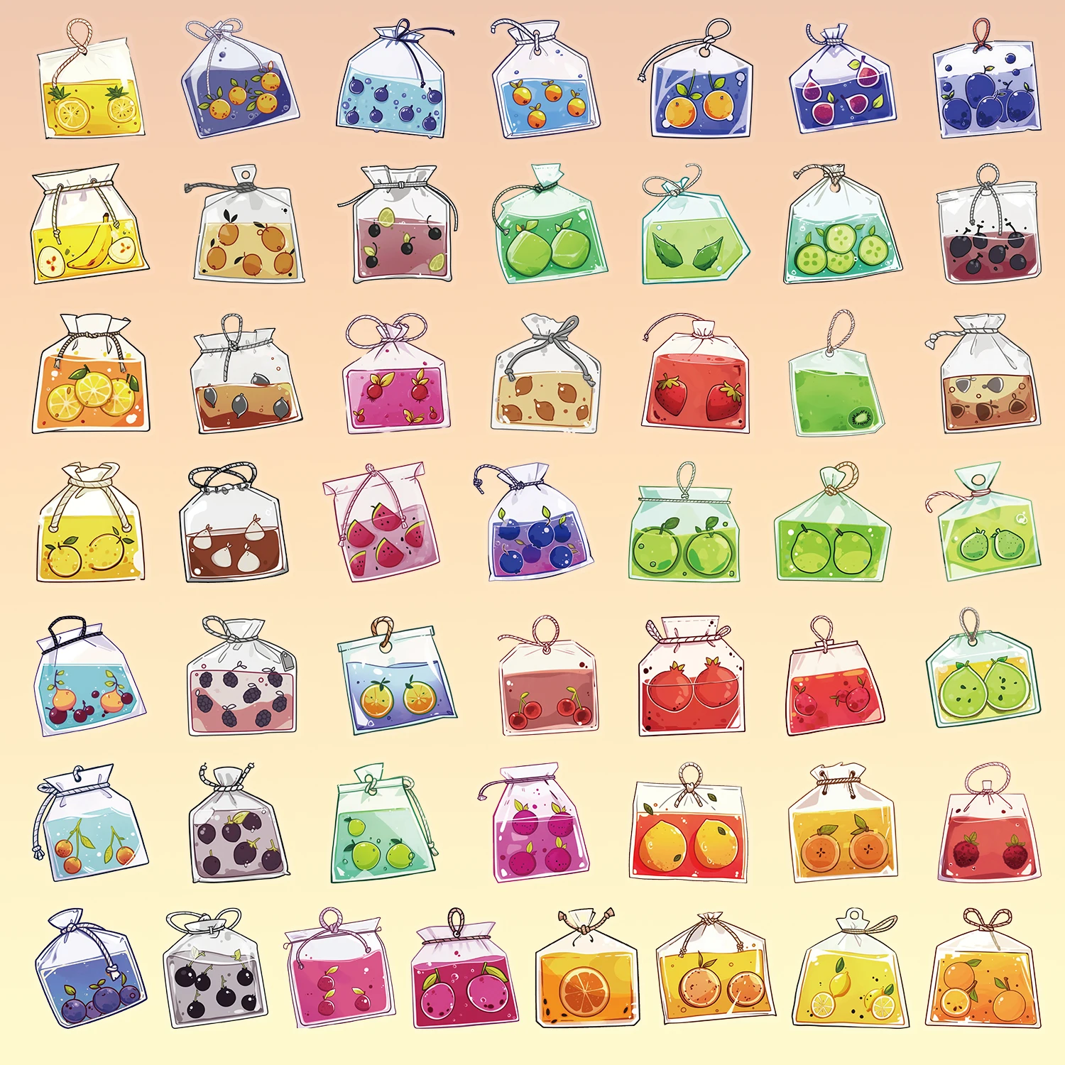 50PCS Cartoon Fruit Tea Bag Fun Stickers DIY Phone Case Laptop Water Cup Computer Toy Stickers