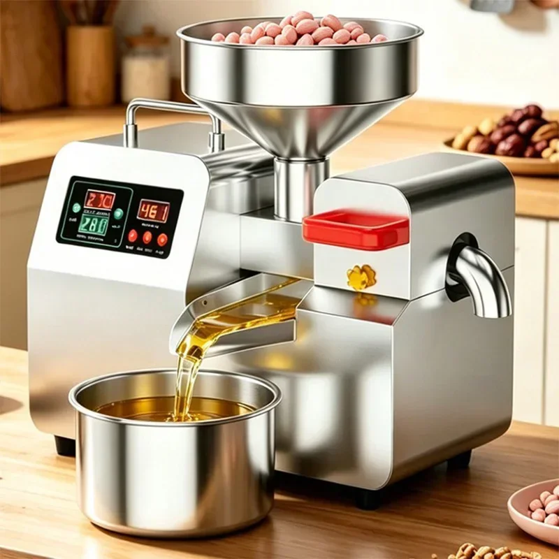 Home-Use Automatic Oil Press; Stainless Steel Hot/Cold Oil Press; For Pressing Peanuts, Sesame Seeds, Soybeans, and Rapeseed