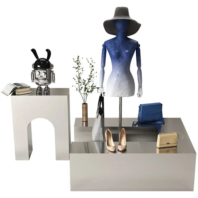 Display stand Stainless steel high and low display stand, shoe and bag display table
