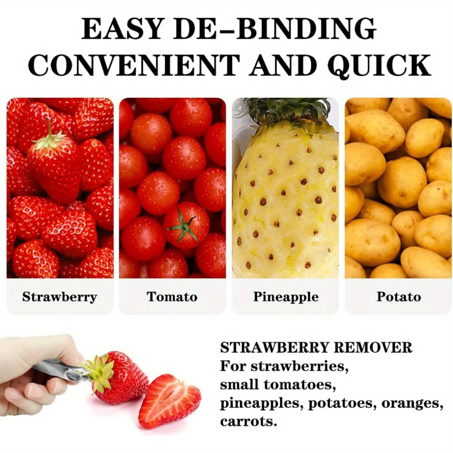 4-Piece Stainless Steel Strawberry Huller & Fruit Stem Remover - Easy Grip for Quick Prep of Strawberries, Cherries, Tomatoes - 