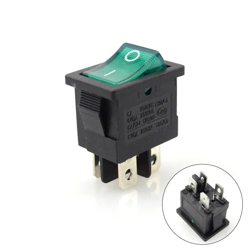 KCD1-104 Electronic Mini Micro Power 4 Pin With Light Marine Rocker Switch Green Led