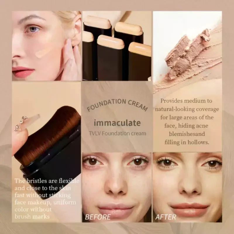 브러쉬가 포함된 파운데이션 스틱, 다크서클을 위한 오래 지속되는 메이크업 베이스 컨실러, 완벽한 커버력