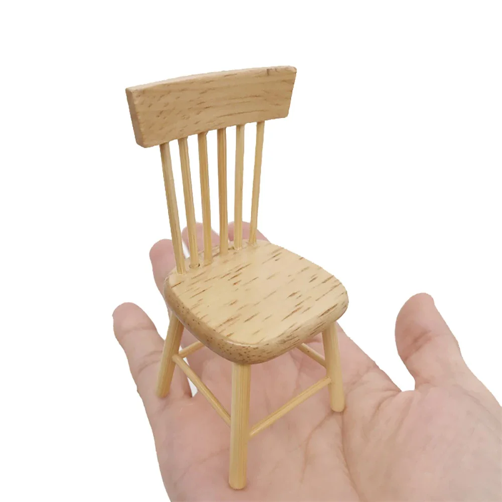 1Pcs 1/12 Dollhouse Miniature Accessories Mini Wooden Chair Stool Furniture Armchair Model Toy for Doll House Decoration