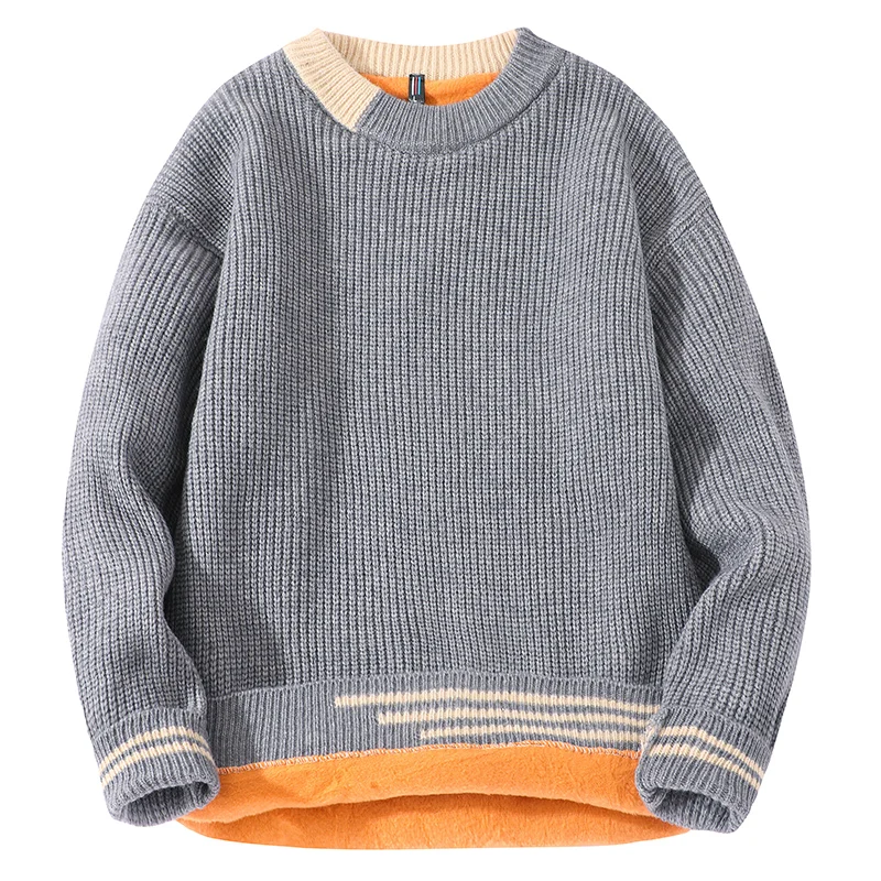 Comfortable Colorblocking Crew Neck Men Sweater Fashion Loose Casual Men Pullover Winter Padded Design Sweater Cotton Soft Yarn