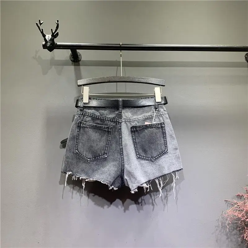 Shorts jeans vintage sexy e rasgado feminino, calça curta de cintura alta, moda casual feminina, perna larga, calça coreana elegante, jeans quente de verão