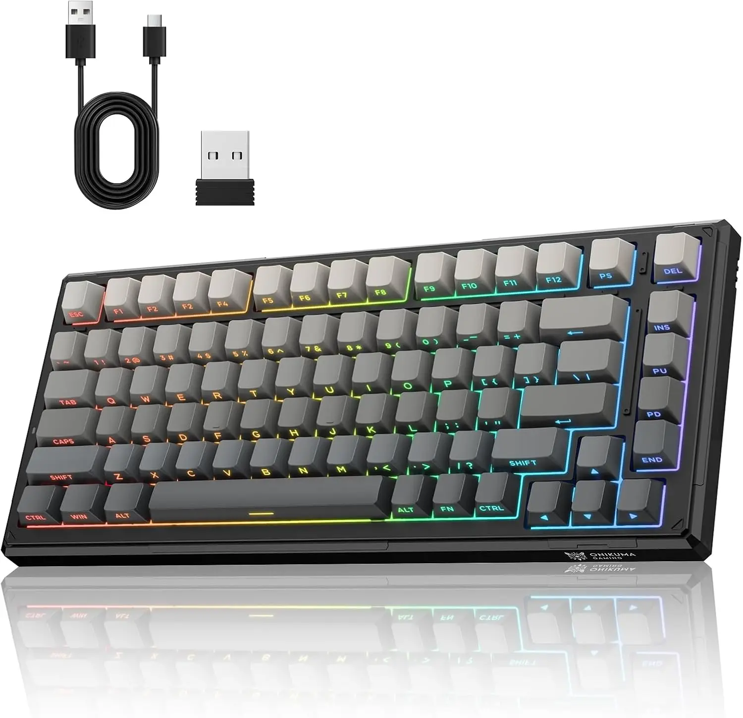 

Wireless Gaming Keyboard 75% Tri-Mode BT5.0/2.4GHz/USB-C, RGB Backlit, Hot Swappable, Pre-lubed Switches, PBT Keycaps