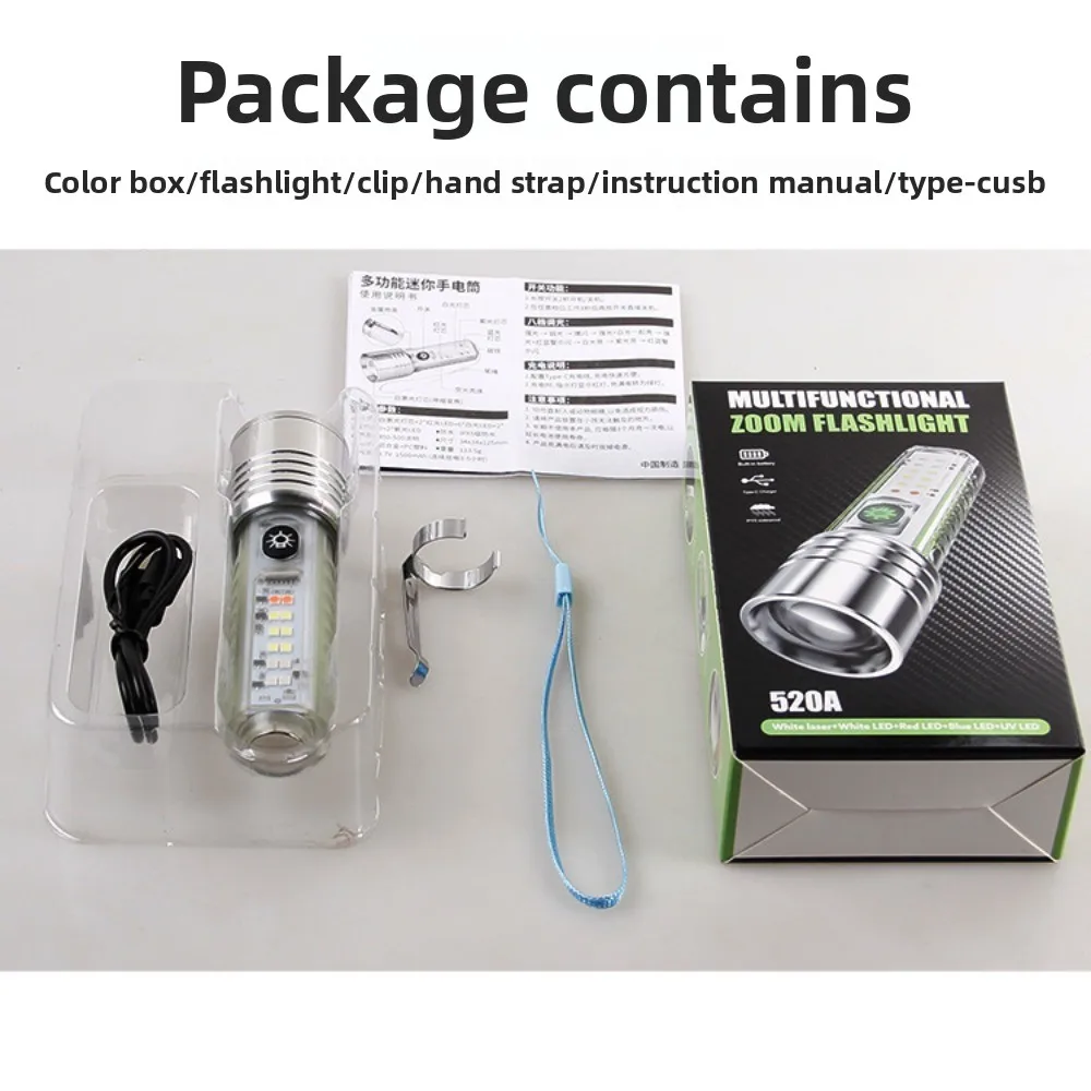 Cross-border new LED flashlight TypeC charging outdoor emergency portable mini strong light long-distance zoom small flashlight