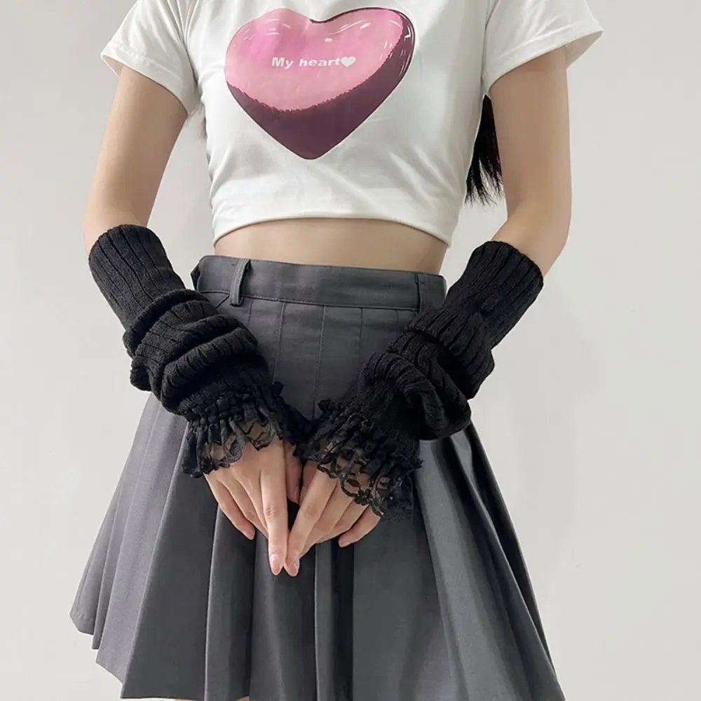 Mode japanischen Stil Y2K Spitze Oversleeve Gothic Harajuku JK Lolita Arm Ärmel Punk süße gestrickte Handschuhe Mädchen