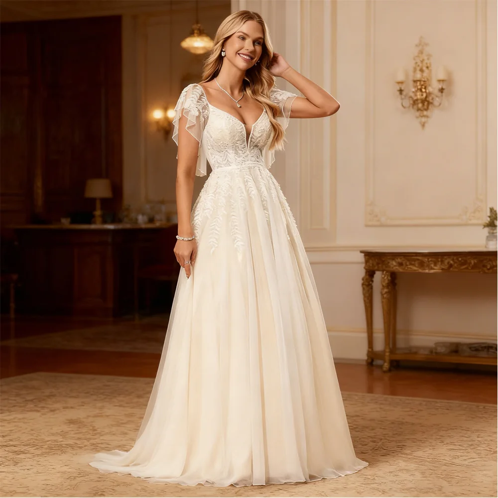 Charming Strapless Wedding Dresses for Ladies Elegant A Line Bridal Gowns Exquisite Short Sleeve Vestidos De Novia 2026 LC008