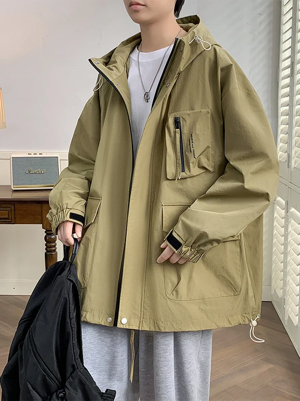 

Новая мужская куртка с капюшоном: осенняя, модная, универсальная, свободного кроя, в стиле рабочей одежды, для улицы, из полиэстера, для активного отдыха и путешествий