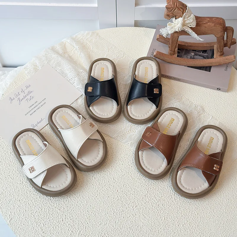 

Summer Soft Bottom Flat Sandals for Kids Girls Outdoor Wear Casual Slip-On Slippers Boys Beach Shoes Comfort Children Footwear